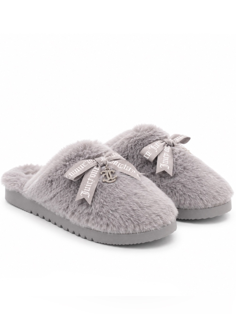 Juicy Couture Gray Faux-Fur Slip-On Slippers